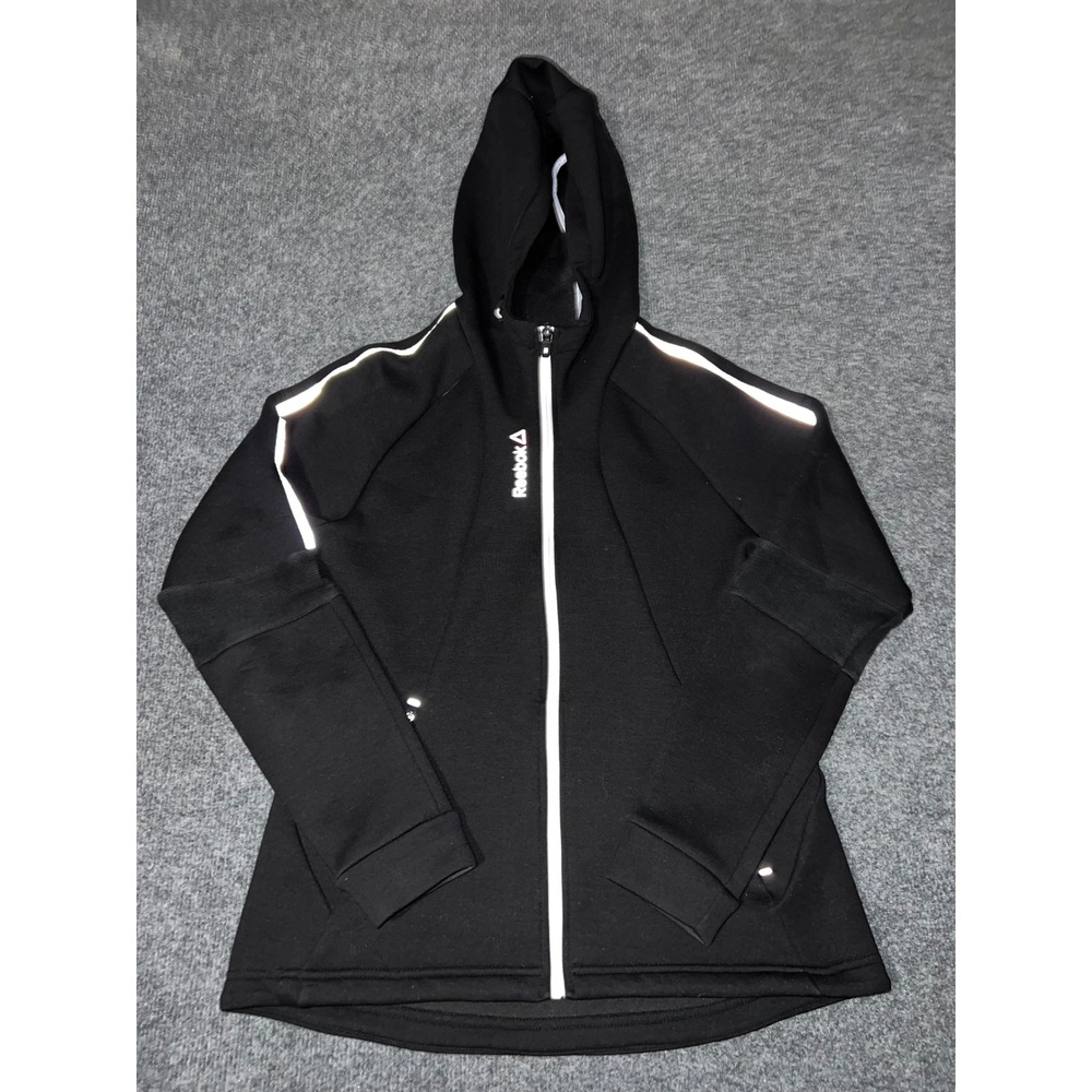 Reebok Womens FL3X Full Zip Hoodie Black Reflective Jacket CE9735 Size 95 M